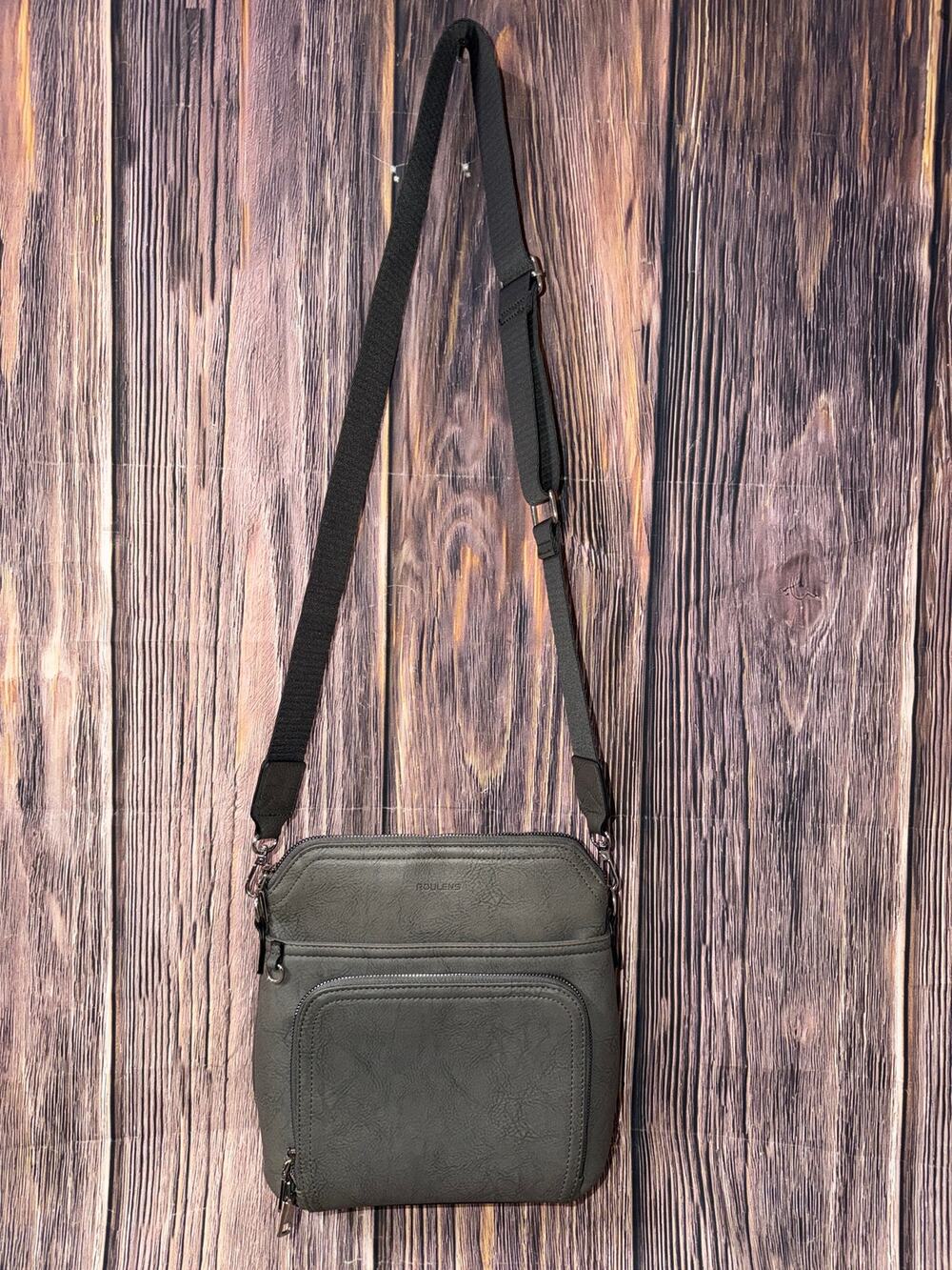 Roulens Gray Multi-Pocket Crossbody Bag Adjustable Strap